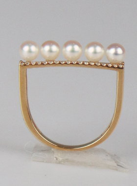 「9.5新」-海水珍珠钻石戒指18k黄金53号