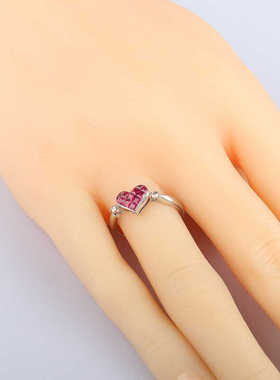 中古95新日本进口神秘镶嵌红宝石钻石K18白金53号戒指