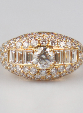 「9.5新」日本进口商品古典群镶钻石戒指K18黄金54号