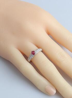 中古95新-椭圆型切工六爪红宝石群镶钻石戒指铂金90052号