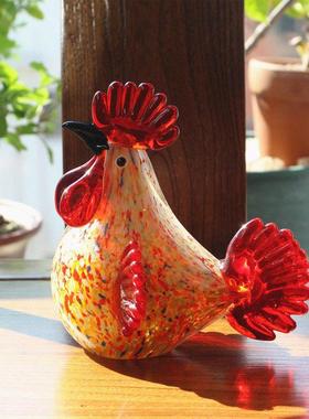 创意博山琉璃大公鸡咕咕鸡摆件玻璃动物生肖北欧家居样板间装饰品