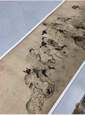 李公麟明皇击球图古画人物长卷画