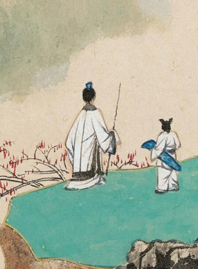 张大千闲吟策杖图传统青绿山水画