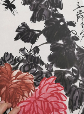 齐白石志豪先生菊花图复古书画花