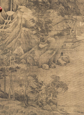 五代董源溪岸图国画山水风景画宣