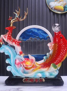 流沙画沙漏电视柜玄关鲤鱼摆件鹿客厅酒柜年年有余装饰品乔迁礼品