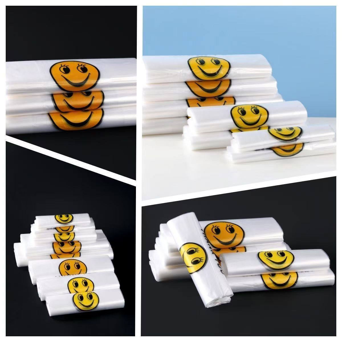 笑脸背心透明塑料袋外卖食品袋商用打包袋加厚购物袋方便手提袋子,淘宝优惠券,粉丝福利购,淘宝优惠卷