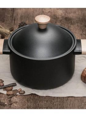 新中式样板间厨房黑色原木手柄炒锅平底汤锅全屋定制家居软装摆件