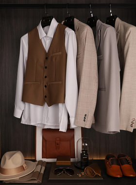 新元素 样板间衣柜衣服男士西服马甲衬衫皮鞋围巾软装饰品搭配