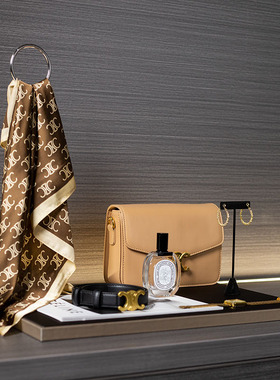 轻奢样板间软装棕色系衣帽间装饰女士包包腰带丝巾首饰梳妆台摆件