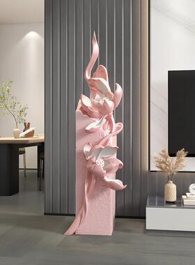 轻奢大型荷花雕塑极简落地摆件客厅电视柜旁边艺术高级感装饰品