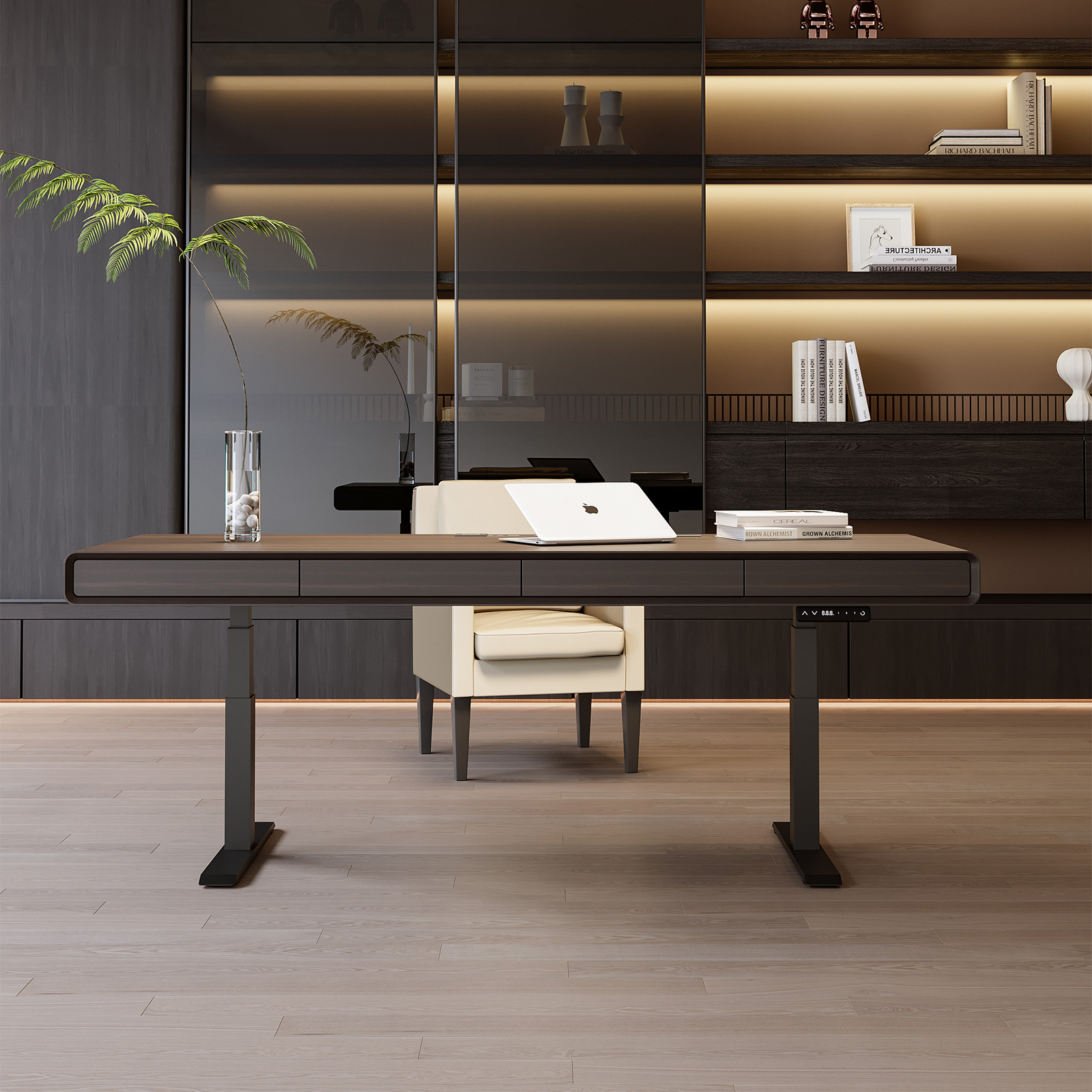 电动升降书桌智能客厅轻奢意式极简现代家用双人电脑办公桌工作台 - 图0