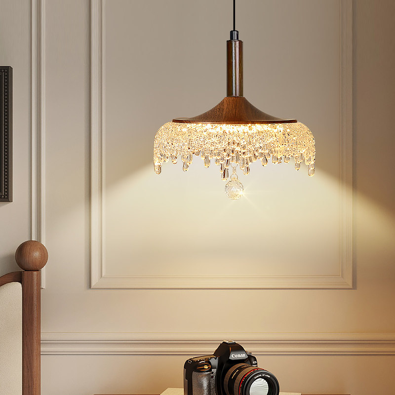 中古风卧室床头吊灯可升降复古胡桃木色法式饭厅餐桌过道玄关吊灯,淘宝优惠券,粉丝福利购,淘宝优惠卷