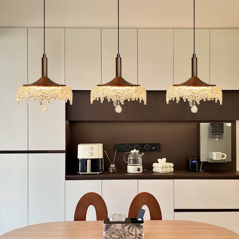 中古风卧室床头吊灯可升降复古胡桃木色法式饭厅餐桌过道玄关吊灯,淘宝优惠券,粉丝福利购,淘宝优惠卷