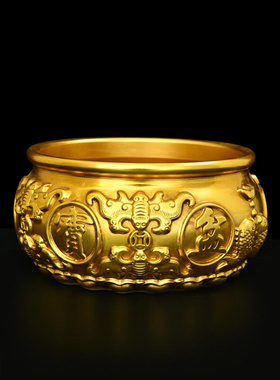 纯铜聚宝盆摆件黄铜家用客v厅装饰E招财聚财铜制工艺品财存钱罐铜