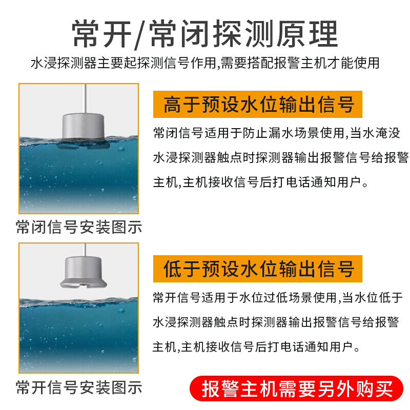 12V有线水浸探测器基站无线WiFi水浸传感器水位检测漏水报警探头 - 图1