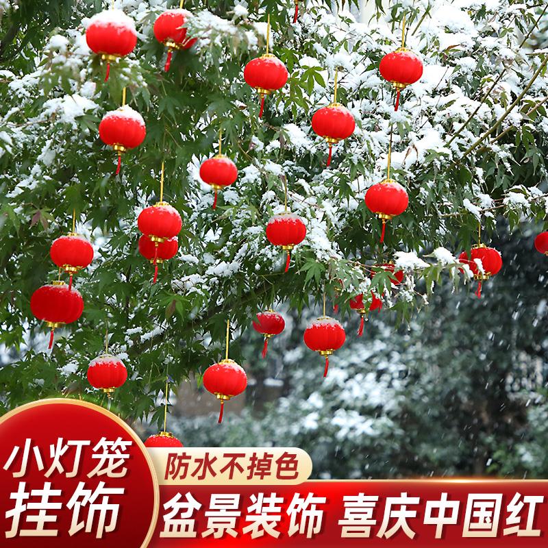 小灯笼挂饰2024新款新年装饰龙年过年春节院子植绒迷你树上红挂件-图0