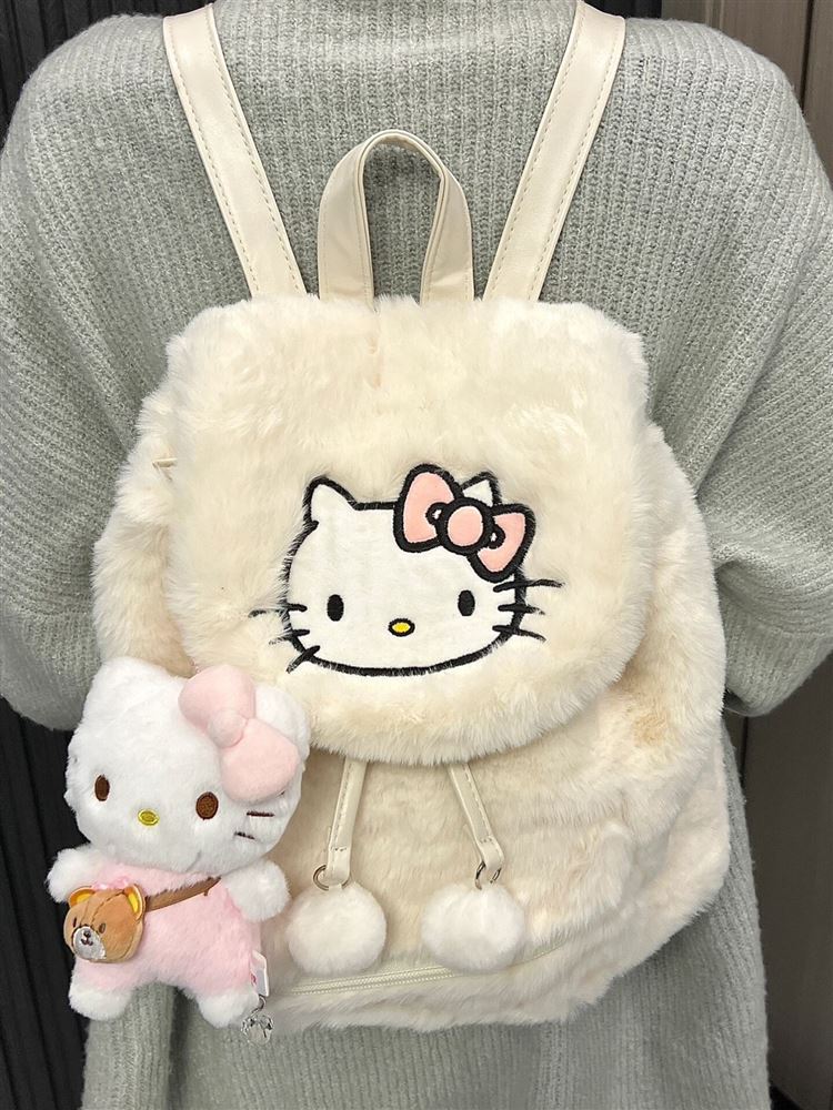 hellokitty包包三丽鸥凯蒂猫书包女2023新款秋冬毛绒小众双肩包-图0