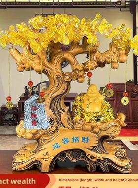 黄水晶摇钱树吉祥饰品摇钱树聚宝盆办公室商店酒柜装饰开幕礼品