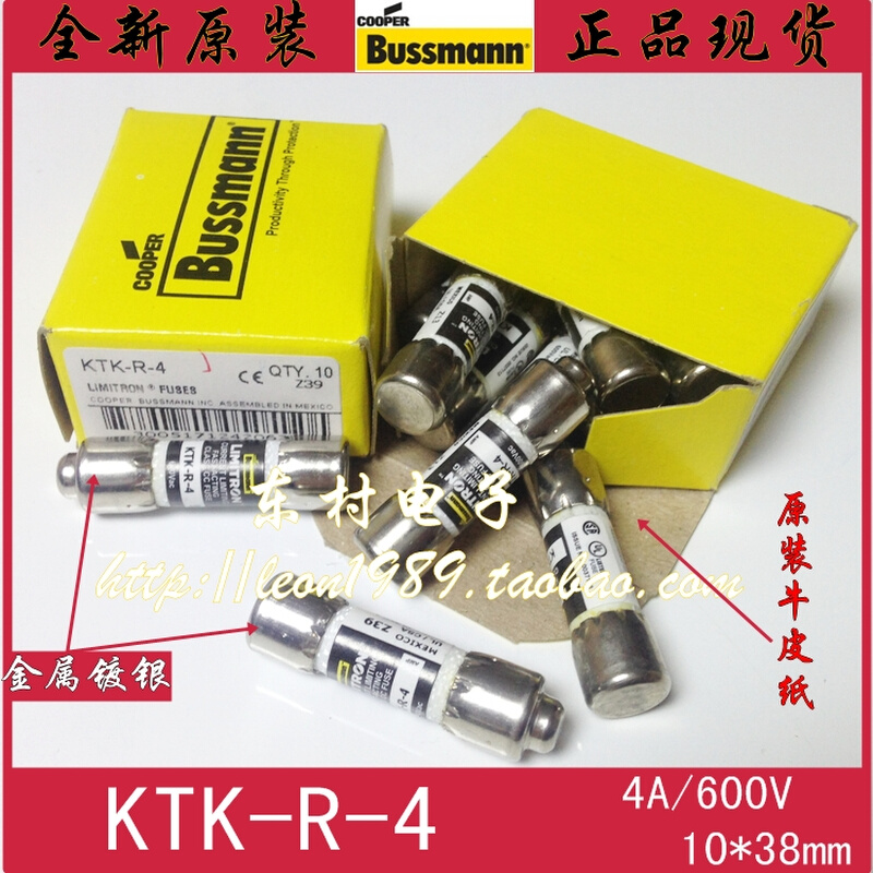 美国Bussmann熔断器 Class CC保险丝 KTK-R-4 4A 600V 10*30mm - 图0