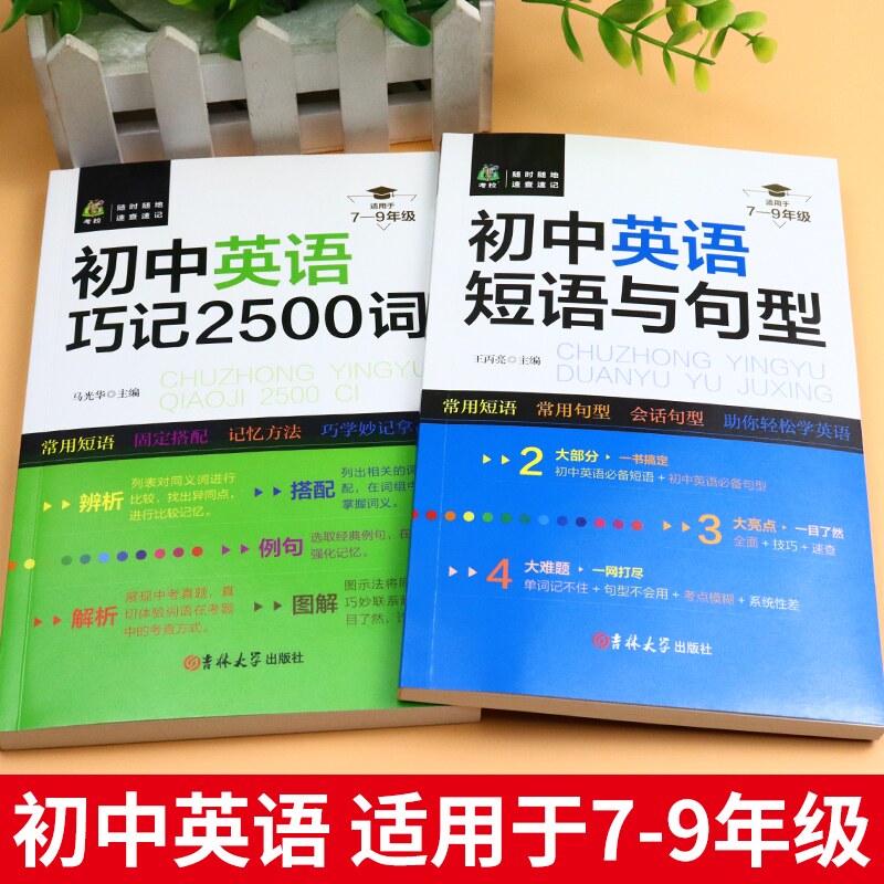 初中英语短语与句型+巧记2500词语法与词汇单词大全初一初二初三复习资料全套七八九年级上册下册中考刷题1500词汇听力专项训练