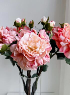 假花仿真花卉牡丹 油画焦边仿真花 3头装饰家居摆件婚庆道具