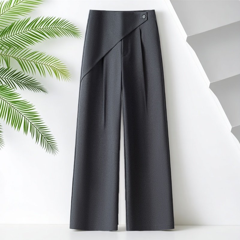 拉夏贝尔极简风直筒裤子女春季2026新款高腰显瘦设计感阔腿休闲裤,淘宝优惠券,粉丝福利购,淘宝优惠卷