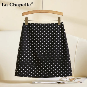 拉夏贝尔白色波点短裙半身裙女2025夏季高腰显瘦小个子a字包臀裙