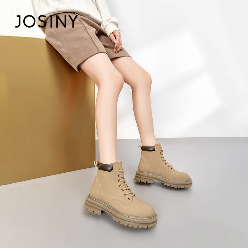 Josiny/卓诗尼2024秋冬休闲时尚厚底拉链百搭舒适马丁靴骑士靴女