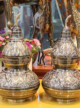 巴基斯坦手工艺品手工铜雕铜器进口宝葫芦瓶聚宝聚福摆件节日礼品