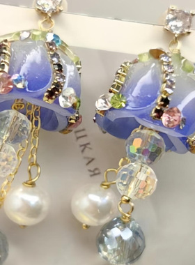 蓝色海蓝宝郁金香项链小众首饰