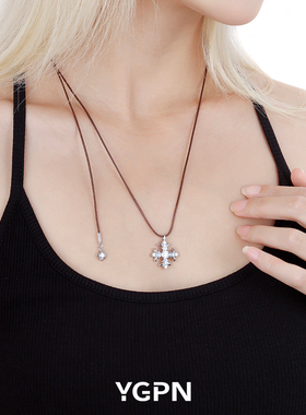 原创鸢尾花皮绳锁骨链女925纯银