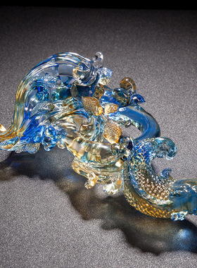 九百度古法琉璃摆件工艺品企业周年纪念优秀员工颁奖创意龙鱼摆件