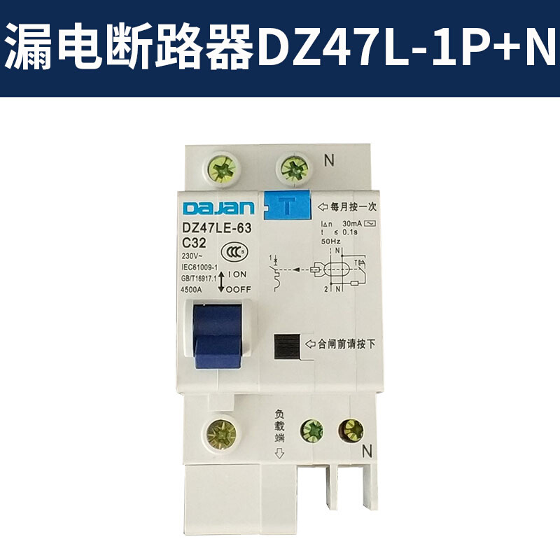 大江漏电开关2P 63A DZ47LE双极32A保护器家用空开触电断路器漏保 - 图0