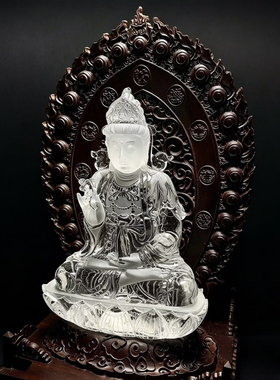天然白水晶净瓶观音居家供奉摆件