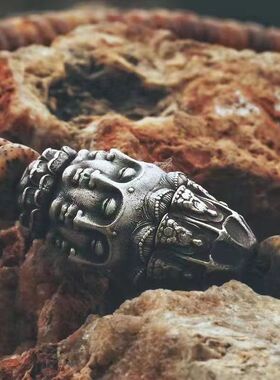 转动莲花座手串配饰925纯银