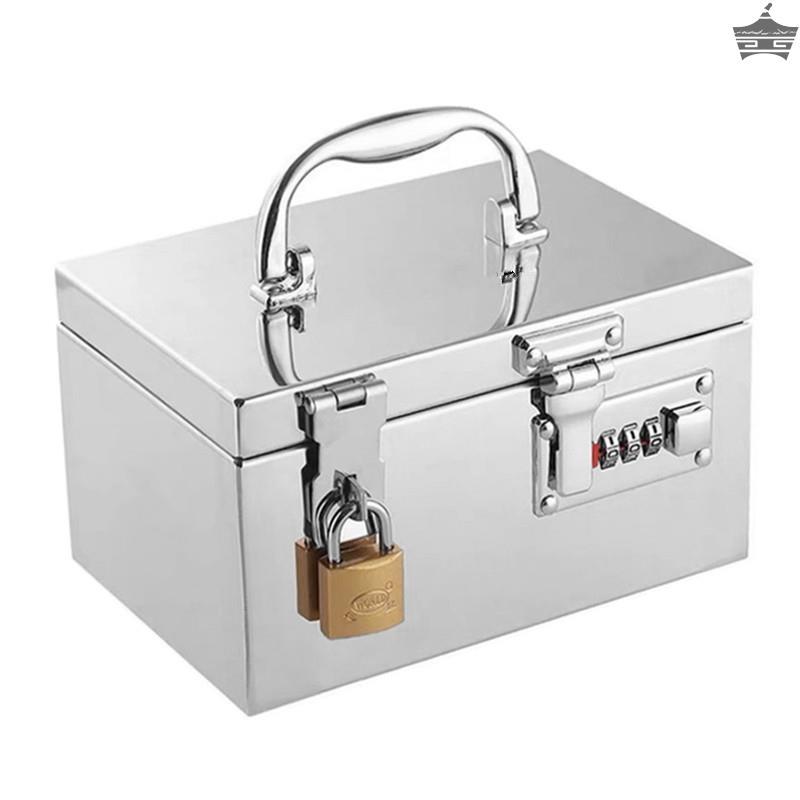 不锈钢小箱子带锁收纳箱文件密码箱储物匣子印章铁盒子家用放钱箱-图3