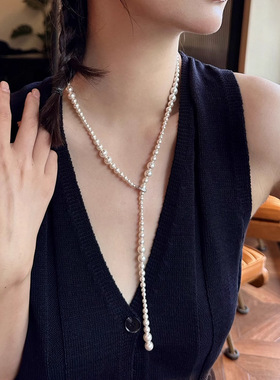 日本品质叠戴珍珠项链配饰女秋不掉色长款毛衣链轻奢小众高级感串