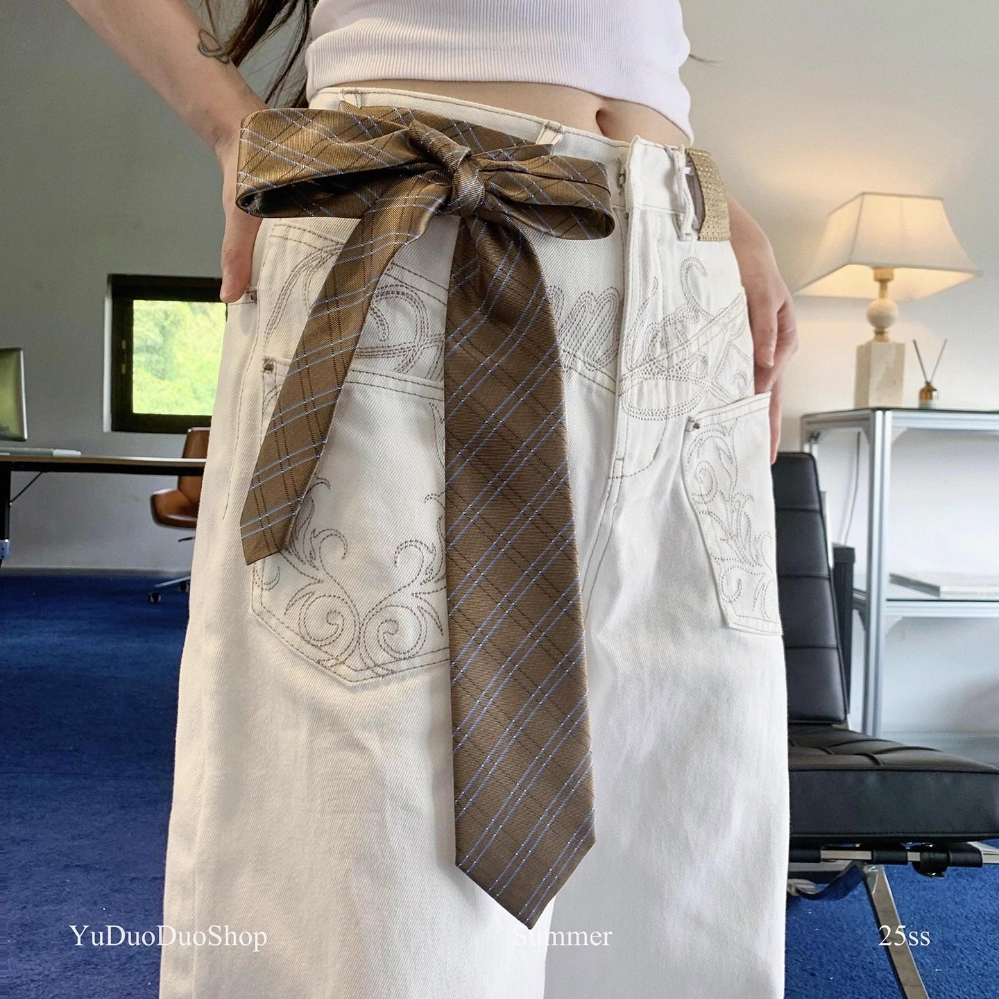 2025秋冬美拉德复古波点领带女棕色老钱风长条丝巾时髦辣妹腰带潮,淘宝优惠券,粉丝福利购,淘宝优惠卷