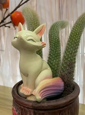 狐狸摆件狐狸渐变茶宠变色摆件呆萌雪狐小侧面狐狸花盆盆栽饰品￥