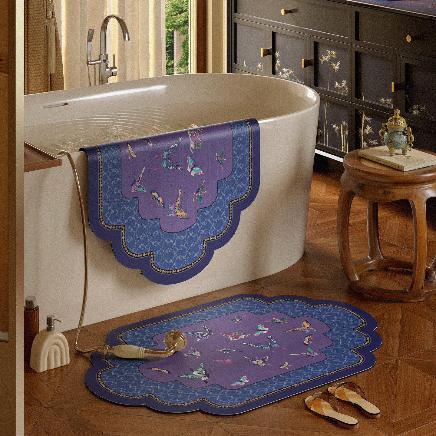 New Chinese style light luxury bathroom water-absorbent non-slip floor mat