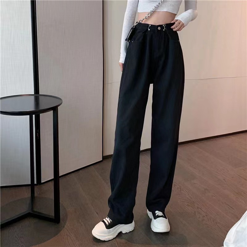 艾格高腰复古阔腿牛仔裤女2024年新款高腰显瘦窄版直筒宽松拖地裤_淘新衣内在之美内衣店_女装/女士精品-第2张图片-提都小院