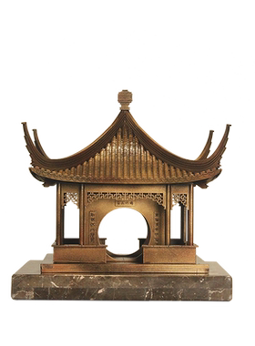 古铜色新中式禅意木质古建筑模型拼装饰品摆软装挂件手工艺吊摆件