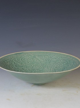 仿古瓷器 复古南宋风格 定窑绿釉凤纹碗 古董古玩老货旧货收藏品