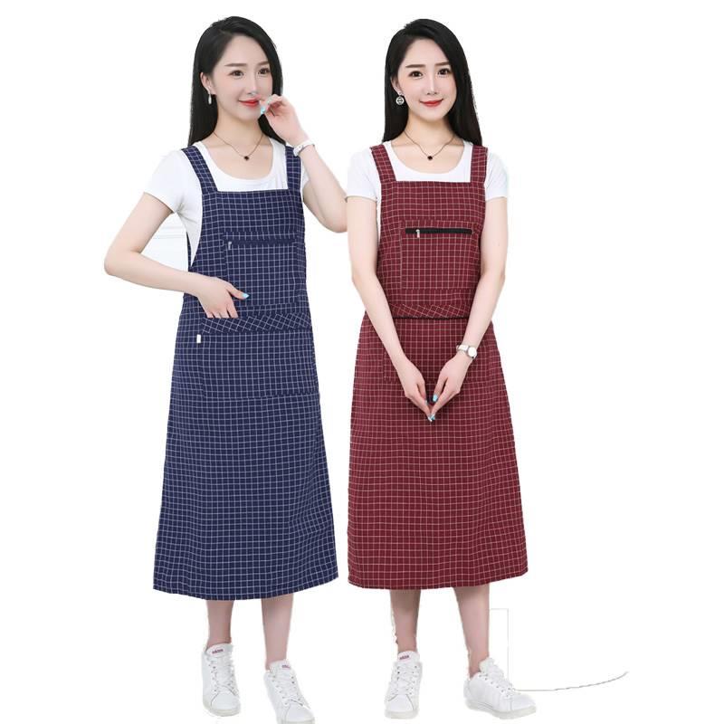 韩版加长加大透气纯棉无袖围裙时尚罩衣居家厨房防污女有袖工作服