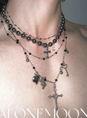 NOIR原创 珍珠恶魔果实十字钛钢多层项链