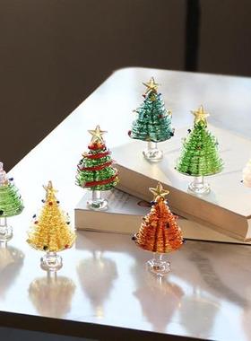 圣诞节礼物绕丝圣诞树跨境淄博琉璃工艺品桌面摆件手工装饰带灯