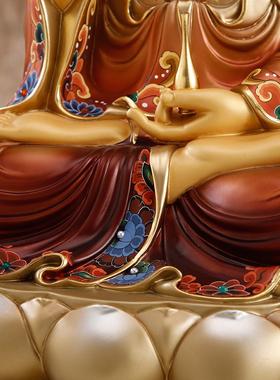 台湾全铜彩绘观音菩萨佛像家用供奉坐莲观音佛像观世音菩萨像摆件