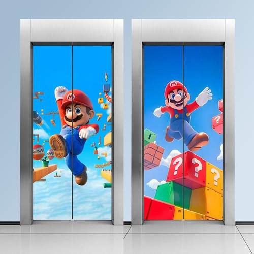 定制电影院商场入户电梯门贴纸装饰画一梯一户自粘超级马力马里奥 - 图3