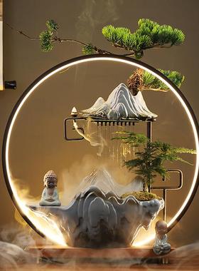 创意中式流水生财摆件陶瓷循环水家居加湿喷泉办公室玄关开业礼品